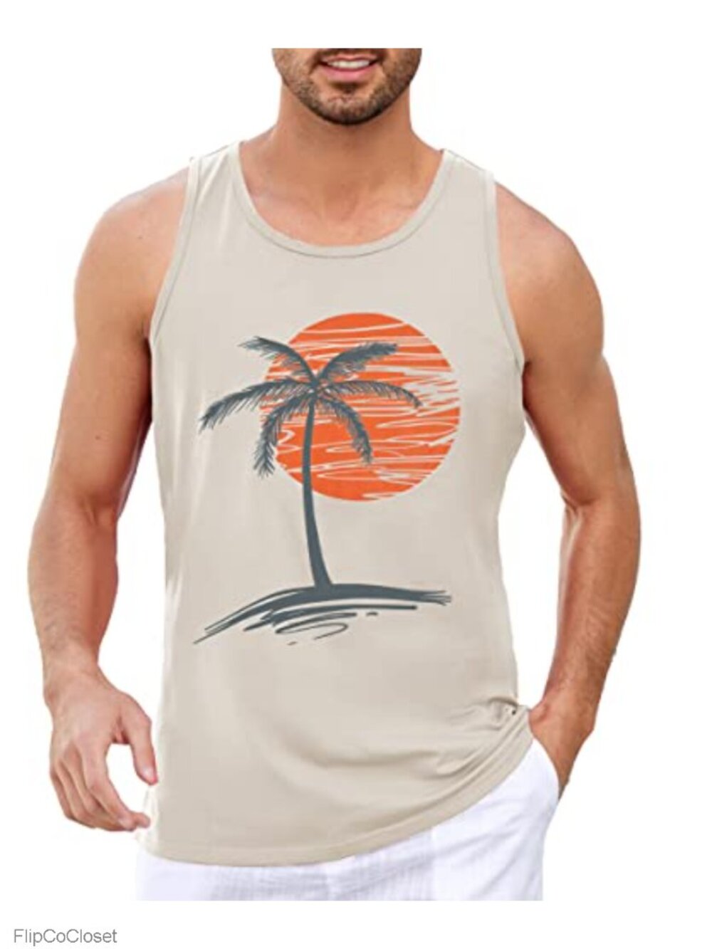Mens Sleeveless Tank Top Graphic Gym Workout Shirt Palm Tree